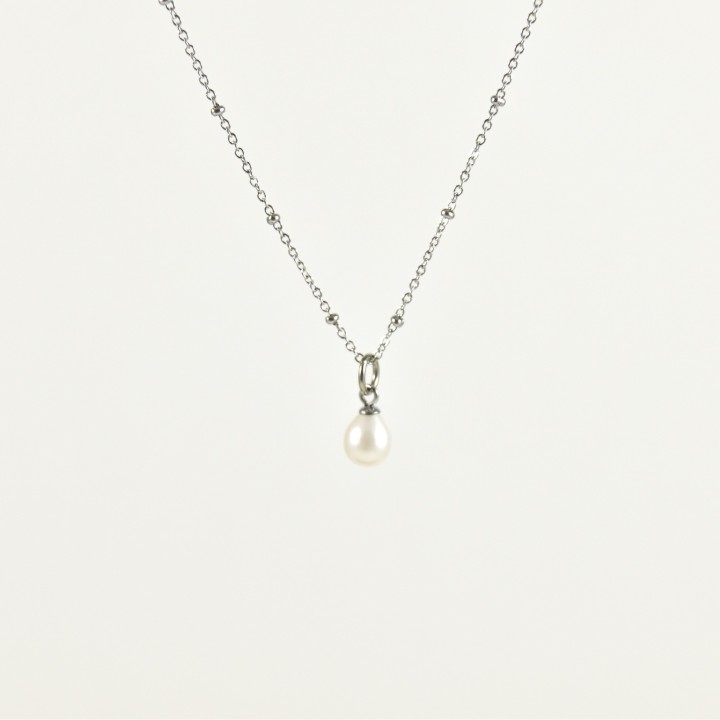 COLLIER PERLES ET PENDENTIF NACRE ACIER INOXYDABLE SILVER PETIT PRIX