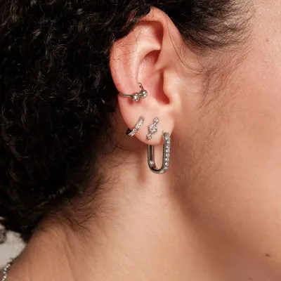 BAGUE D'OREILLE RONDS STRASS ACIER INOXYDABLE SILVER PETIT PRIX