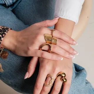 BAGUE RONDE MARTELEE ACIER INOXYDABLE GOLD PETIT PRIX