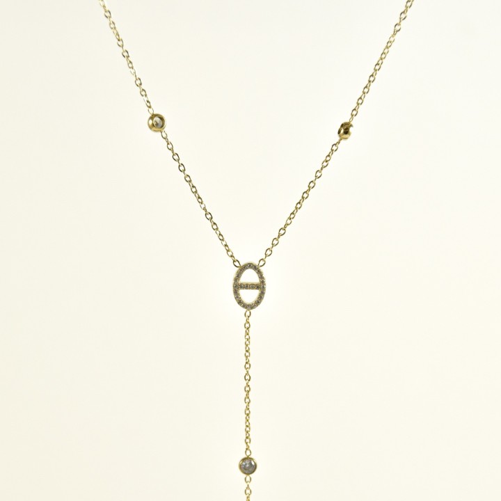 COLLIER CRAVATE RONDS STRASS ACIER INOXYDABLE GOLD PETIT PRIX
