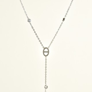 COLLIER CRAVATE OVALE STRASS ACIER INOXYDABLE SILVER PETIT PRIX