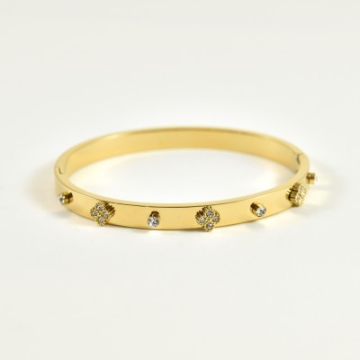 JONC TREFLES ET STRASS ACIER INOXYDABLE GOLD PETIT PRIX