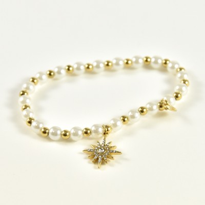 BRACELET ELASTIQUE PERLES SOLEIL ACIER INOXYDABLE GOLD PETIT PRIX