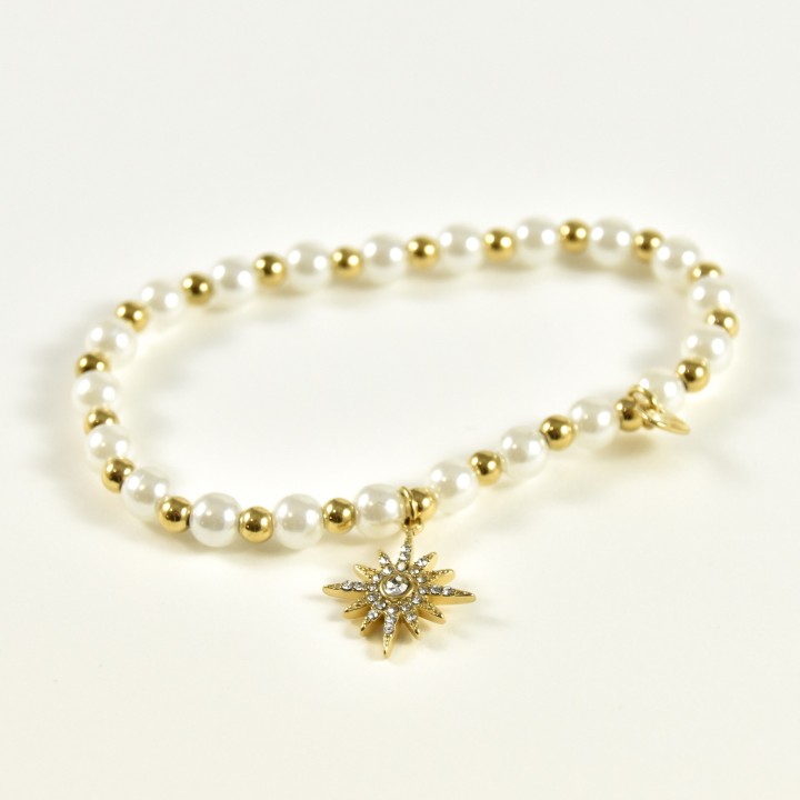 BRACELET ELASTIQUE PERLES SOLEIL ACIER INOXYDABLE GOLD PETIT PRIX
