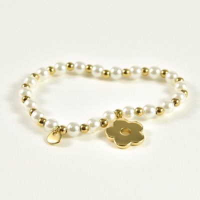 BRACELET ELASTIQUE PERLES ETOILE ACIER INOXYDABLE GOLD PETIT PRIX