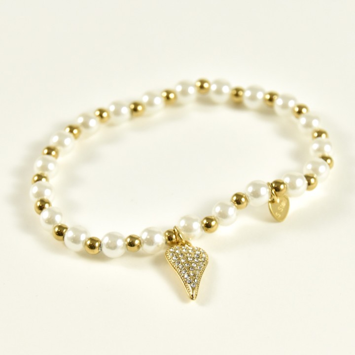 BRACELET ELASTIQUE PERLES GOUTTE ACIER INOXYDABLE GOLD PETIT PRIX