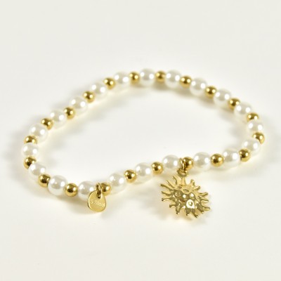 BRACELET ELASTIQUE PERLES SOLEIL ACIER INOXYDABLE GOLD PETIT PRIX