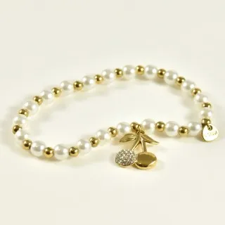 BRACELET PERLES GRIS METALLISE MEDAILLON ACIER INOX GOLD PETIT PRIX