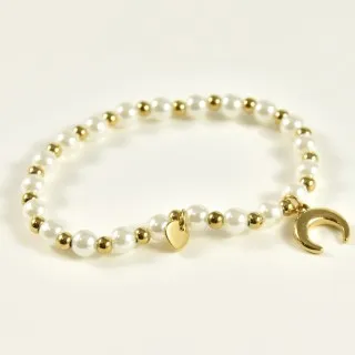 BRACELET ELASTIQUE PERLES LUNE ACIER INOX GOLD PETIT PRIX