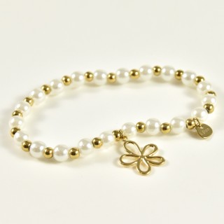 BRACELET ELASTIQUE PERLES FLEUR ACIER INOX GOLD PETIT PRIX