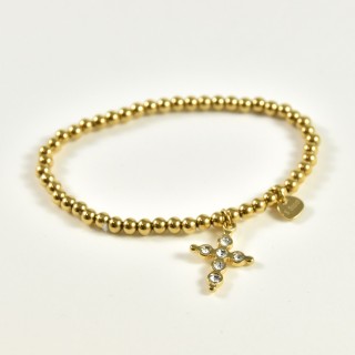 BRACELET PERLES GRIS METALLISE MEDAILLON ACIER INOX GOLD PETIT PRIX