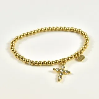 BRACELET PERLES GRIS METALLISE MEDAILLON ACIER INOX GOLD PETIT PRIX