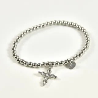 BRACELET PERLES GRIS METALLISE MEDAILLON ACIER INOX GOLD PETIT PRIX