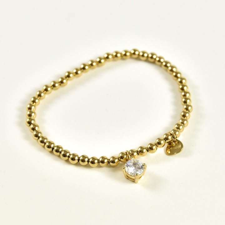 BRACELET ELASTIQUE PERLES STRASS ACIER INOX GOLD PETIT PRIX