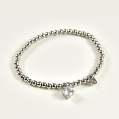 BRACELET ELASTIQUE PERLES STRASS ACIER INOX SILVER PETIT PRIX