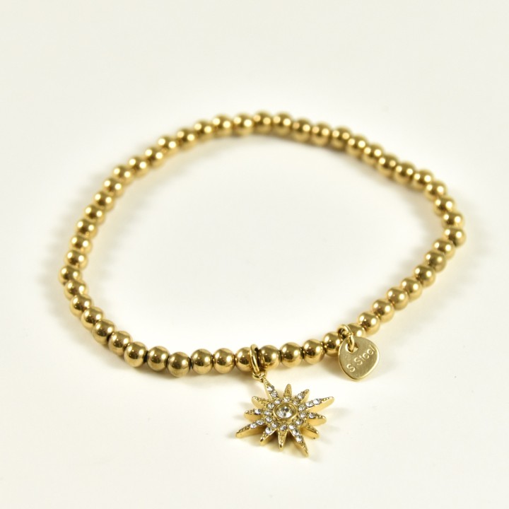 BRACELET PERLES GRIS METALLISE MEDAILLON ACIER INOX GOLD PETIT PRIX