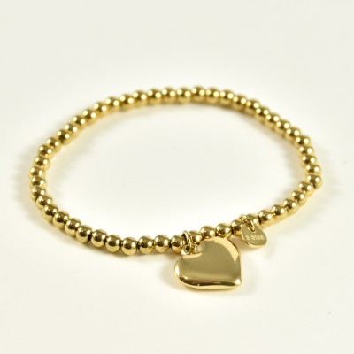 BRACELET PERLES GRIS METALLISE MEDAILLON ACIER INOX GOLD PETIT PRIX