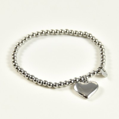 BRACELET ELASTIQUE PERLES COEUR ACIER INOX SILVER PETIT PRIX