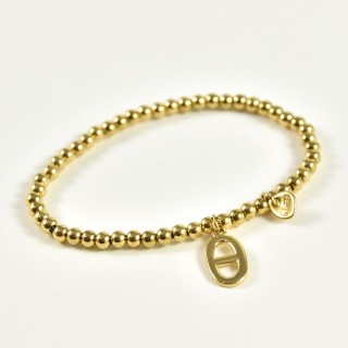 BRACELET PERLES GRIS METALLISE MEDAILLON ACIER INOX GOLD PETIT PRIX