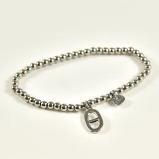 BRACELET ELASTIQUE PERLES MEDAILLON OVALE ACIER INOX SILVER PETIT PRIX