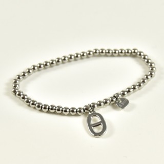 BRACELET PERLES GRIS METALLISE MEDAILLON ACIER INOX GOLD PETIT PRIX