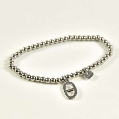 BRACELET PERLES GRIS METALLISE MEDAILLON ACIER INOX GOLD PETIT PRIX