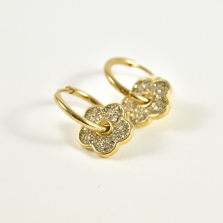 BOUCLES CREOLES FLEURS STRASS ACIER INOXYDABLE GOLD PETIT PRIX