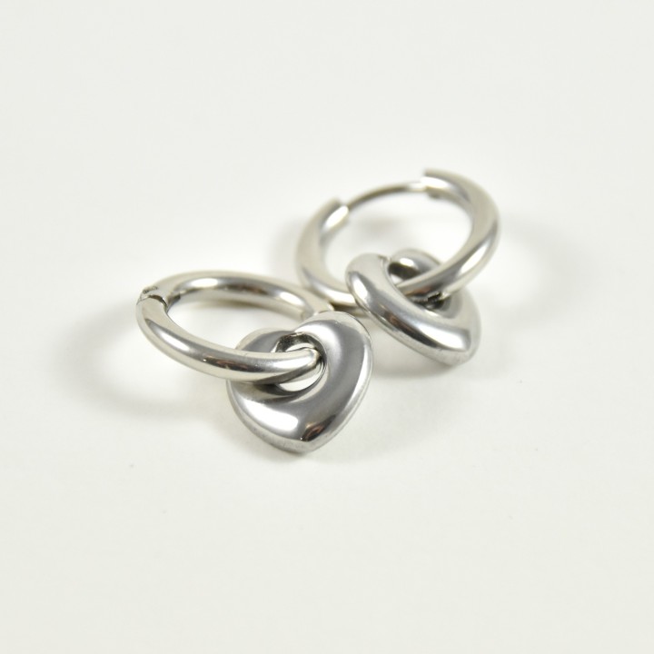 BOUCLES CREOLES COEURS ACIER INOXYDABLE SILVER PETIT PRIX