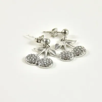 PUCES CERISES STRASS ACIER INOXYDABLE SILVER PETIT PRIX