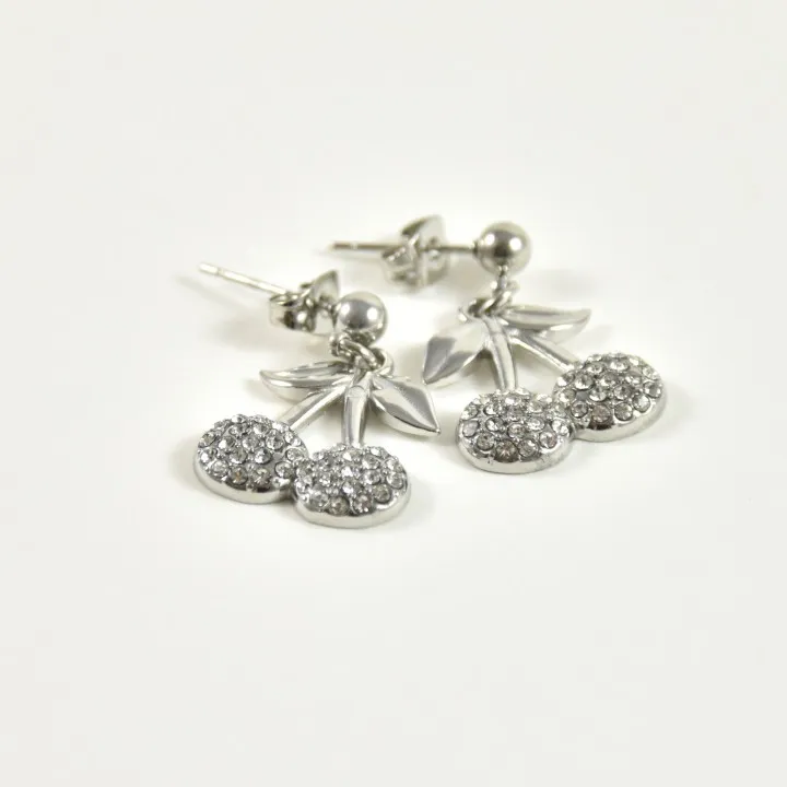 PUCES CERISES STRASS ACIER INOXYDABLE SILVER PETIT PRIX