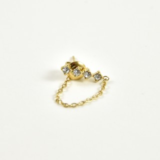 PUCE CHAINETTE STRASS BLANCS ACIER INOX GOLD PETIT PRIX