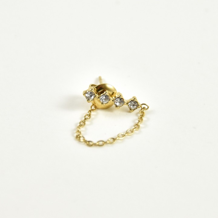 PUCE CHAINETTE STRASS BLANCS ACIER INOX GOLD PETIT PRIX