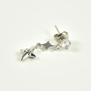 PUCE PENDANTE ETOILES STRASS BLANCS ACIER INOX SILVER PETIT PRIX