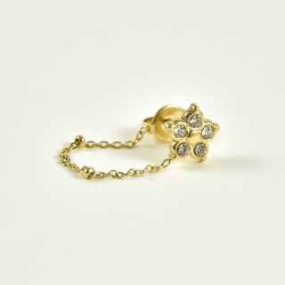 PUCE CHAINETTE FLEUR STRASS ACIER INOX GOLD PETIT PRIX