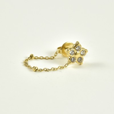 PUCE CHAINETTE FLEUR STRASS ACIER INOX GOLD PETIT PRIX