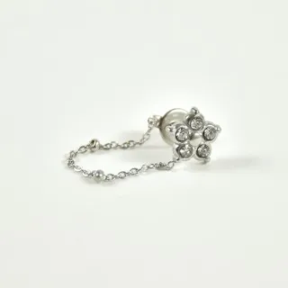 PUCE CHAINETTE FLEUR STRASS ACIER INOX SILVER PETIT PRIX