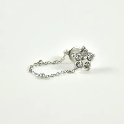 PUCE CHAINETTE FLEUR STRASS ACIER INOX SILVER PETIT PRIX