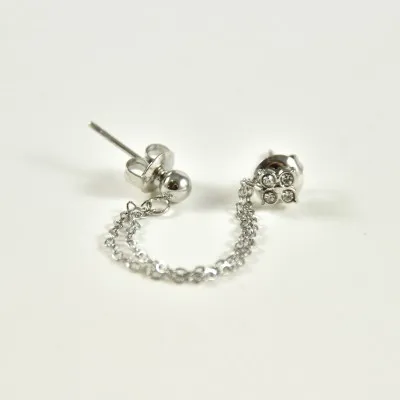 PUCE DOUBLE CHAINETTE BOULE TREFLE STRASS ACIER INOX SILVER PETIT PRIX
