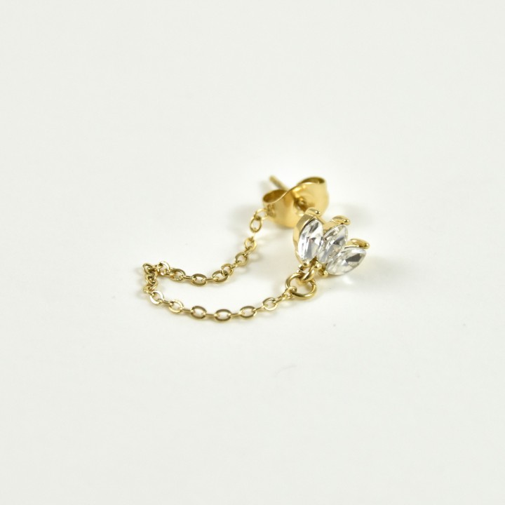 PUCE  CHAINETTE STRASS OVALES ACIER INOX GOLD PETIT PRIX