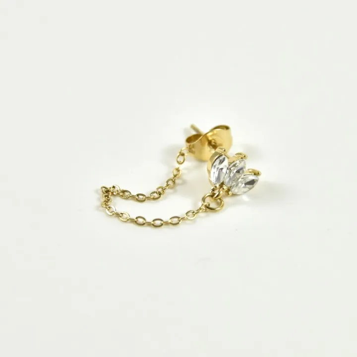 PUCE  CHAINETTE STRASS OVALES ACIER INOX GOLD PETIT PRIX
