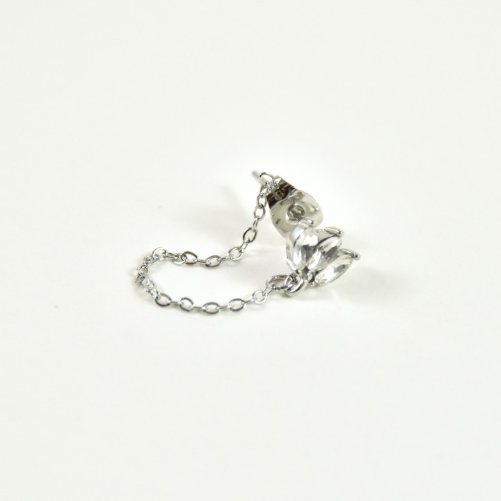 PUCE  CHAINETTE STRASS OVALES ACIER INOX SILVER PETIT PRIX