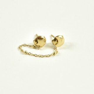 PUCE DOUBLE CHAINETTE ETOILE LUNE ACIER INOX GOLD PETIT PRIX
