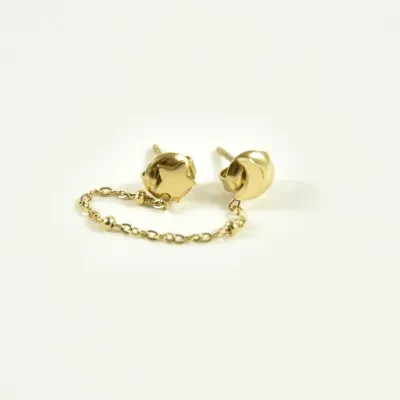 PUCE DOUBLE CHAINETTE ETOILE LUNE ACIER INOX GOLD PETIT PRIX