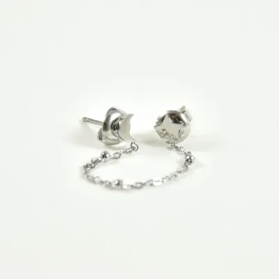 PUCE DOUBLE CHAINETTE ETOILE LUNE ACIER INOX SILVER PETIT PRIX