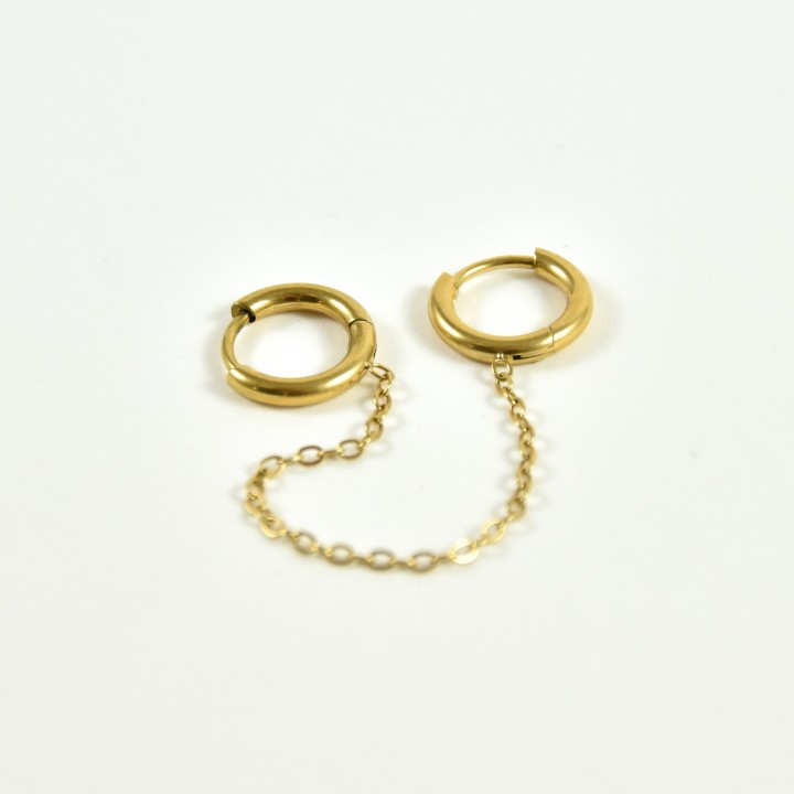 BOUCLE DOUBLE CHAINETTE CREOLES ACIER INOX GOLD PETIT PRIX
