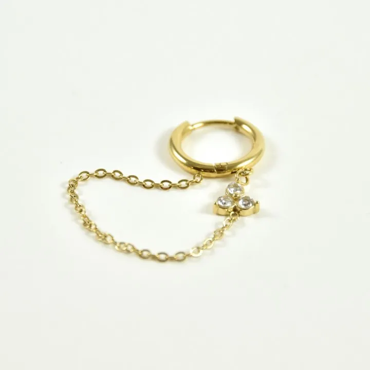BOUCLE  CHAINETTE STRASS ACIER INOX GOLD PETIT PRIX