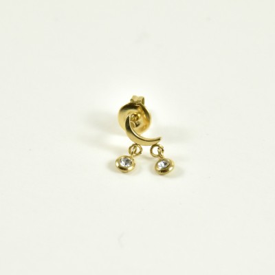 PUCE LUNE STRASS ACIER INOXYDABLE GOLD PETIT PRIX