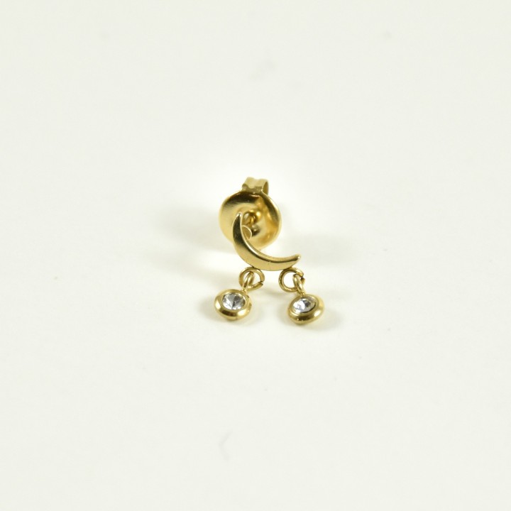 PUCE LUNE STRASS ACIER INOXYDABLE GOLD PETIT PRIX