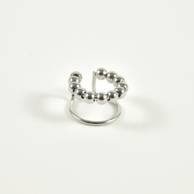 BAGUE D'OREILLE DOUBLE ANNEAU PERLES ACIER INOXYDABLE SILVE PETIT PRIX