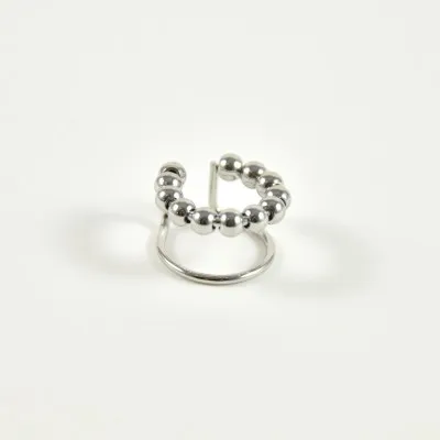 BAGUE D'OREILLE DOUBLE ANNEAU PERLES ACIER INOXYDABLE SILVE PETIT PRIX